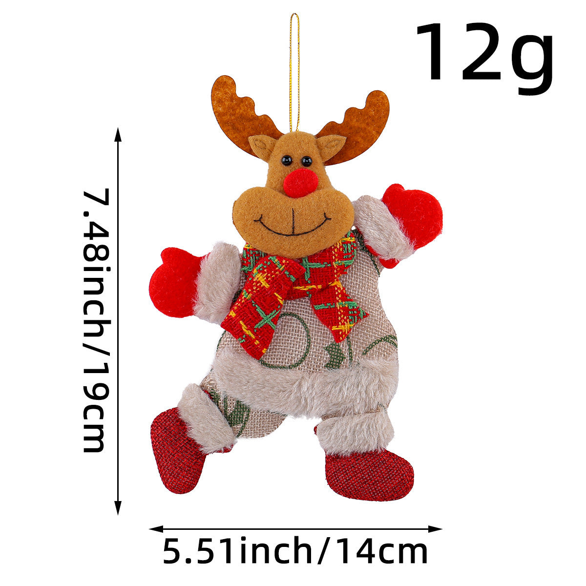 Festive Christmas Tree Ornaments - Santa, Snowman, Reindeer & Bear Figures With Red & White Scarves, Golden Balls & Red Bows -