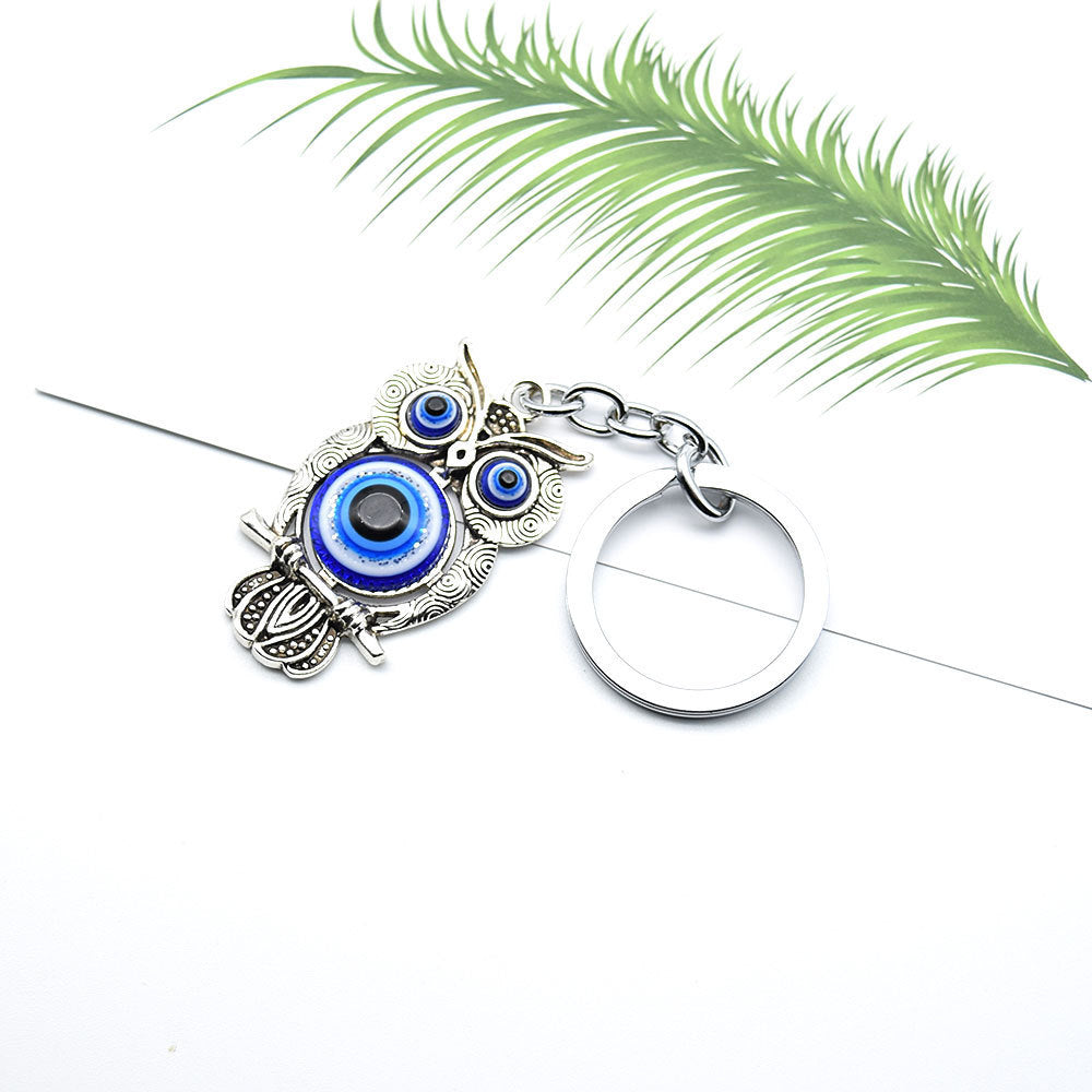 Blue Glaze Owl Men's Key Pendant