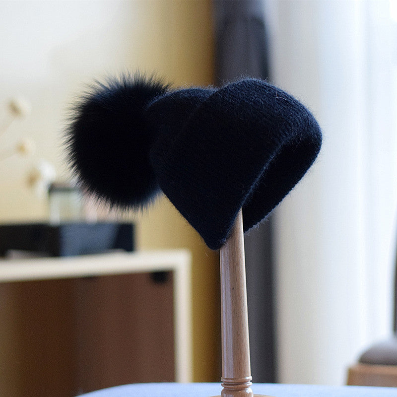 Women's Fashion Fox Fur Wool Cap