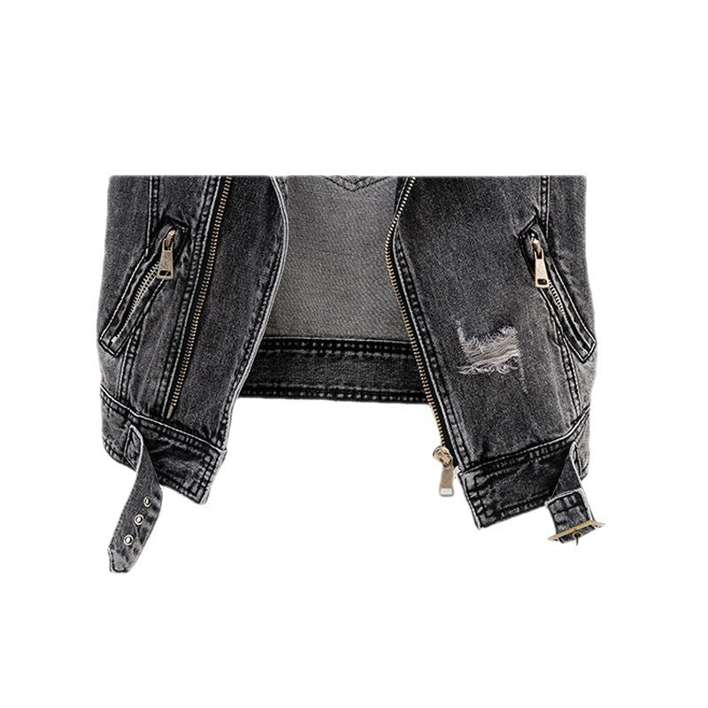 Slim And Versatile Women's Short Denim Vest