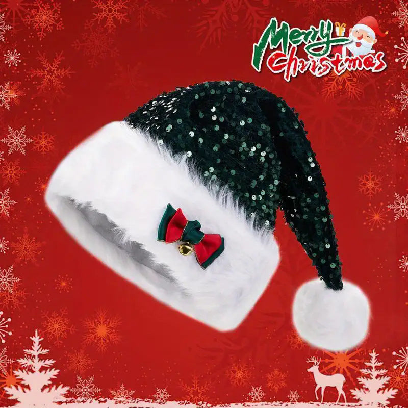 Christmas Hat With Red Sequins And Bow Design Warm Plush