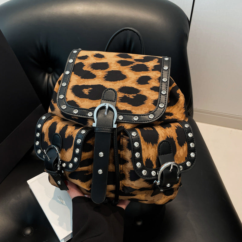 Personalized Leopard Print Backpack Trendy Fashion Flip Schoolbag