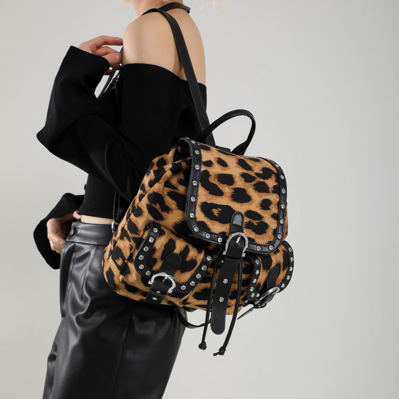 Personalized Leopard Print Backpack Trendy Fashion Flip Schoolbag