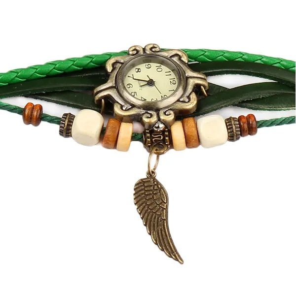 Beautiful Bohemian Style Retro Handmade Leather Angel Wing Women's Watches
