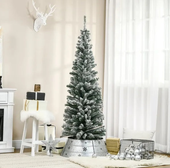 HOMCOM 6ft Artificial Snow Flocked Christmas Tree With Foldable Steel Stand Home Indoor Decoration Green