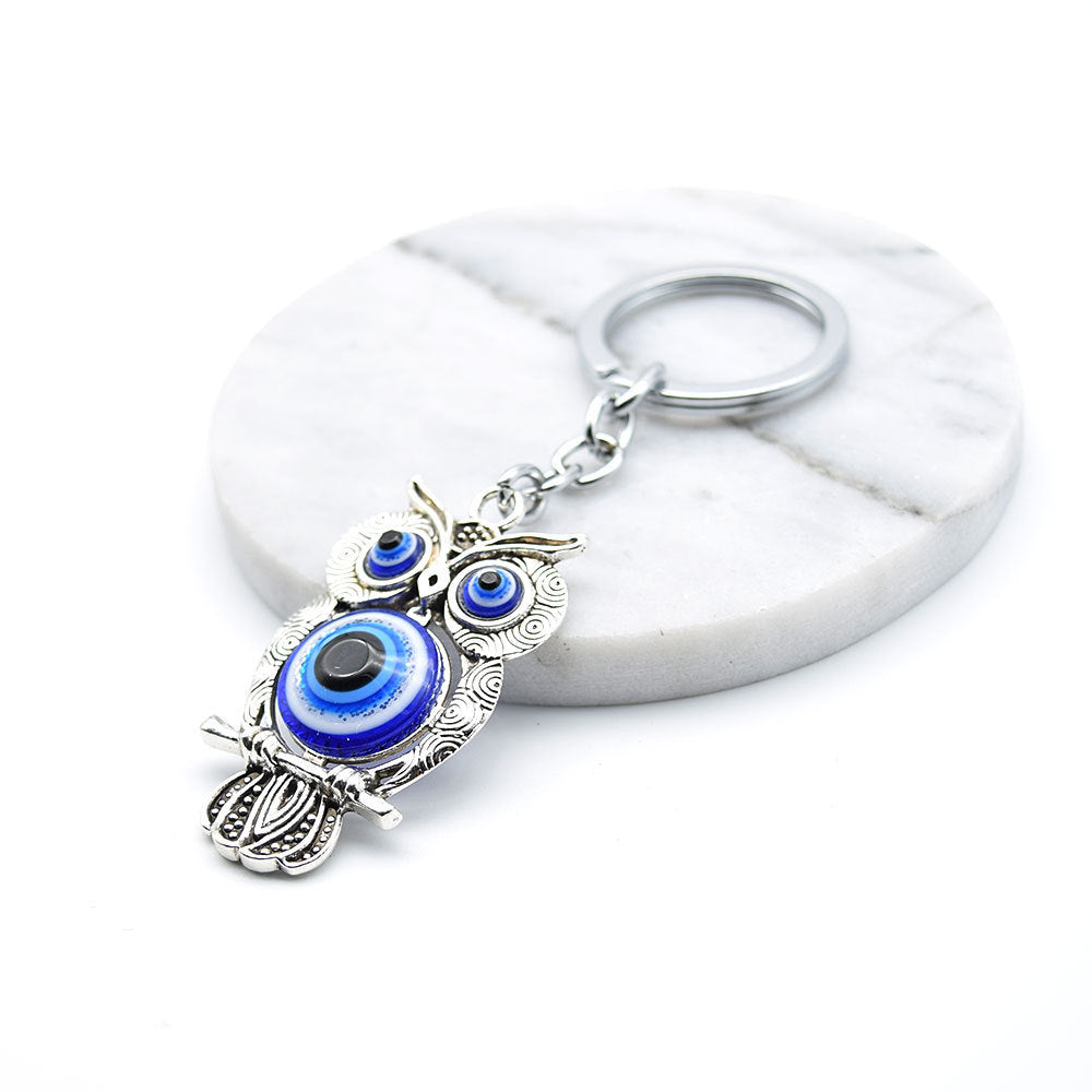 Blue Glaze Owl Men's Key Pendant