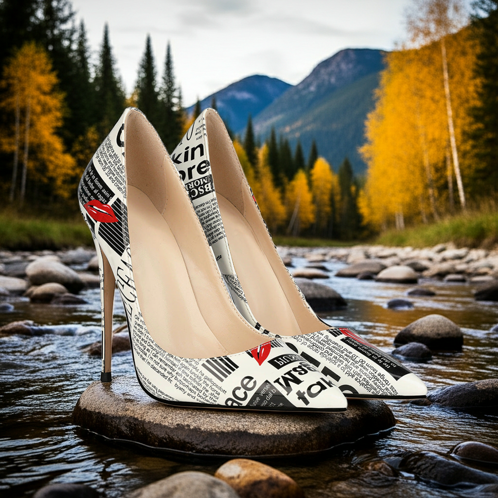 12cm Graffiti Fashion High Heels Women Women's Pointed Toe Stiletto Heels Catwalk Show Shoes