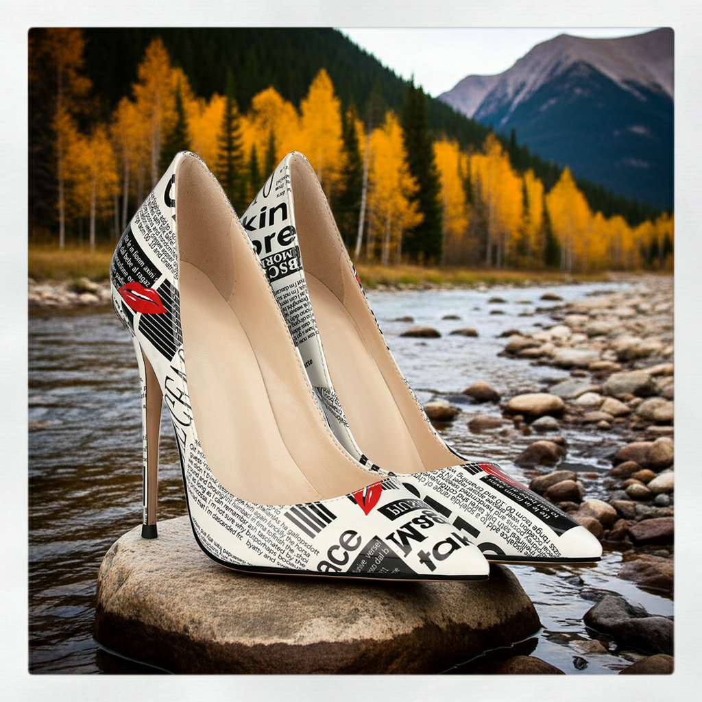 12cm Graffiti Fashion High Heels Women Women's Pointed Toe Stiletto Heels Catwalk Show Shoes