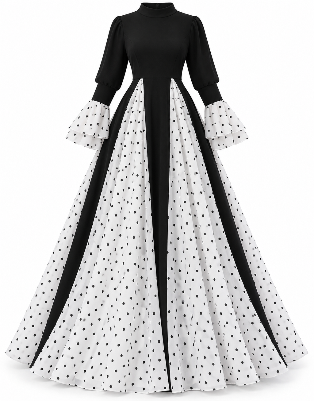 Polka Dot Women Dress Muslim Abaya Flare Sleeve Party