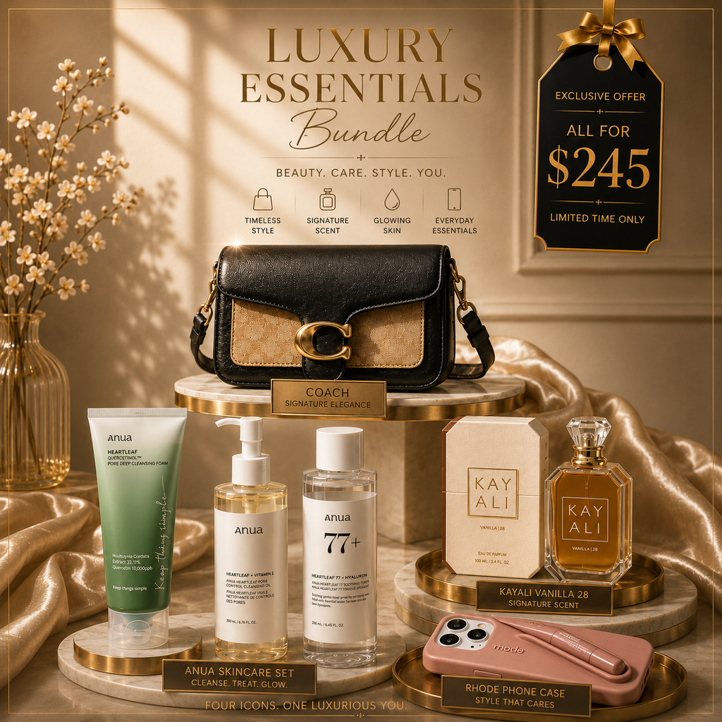 🔥Luxury Essentials Bundle – Coach Bag, Anua Skincare, Kayali Perfume & Rhode Phone Case