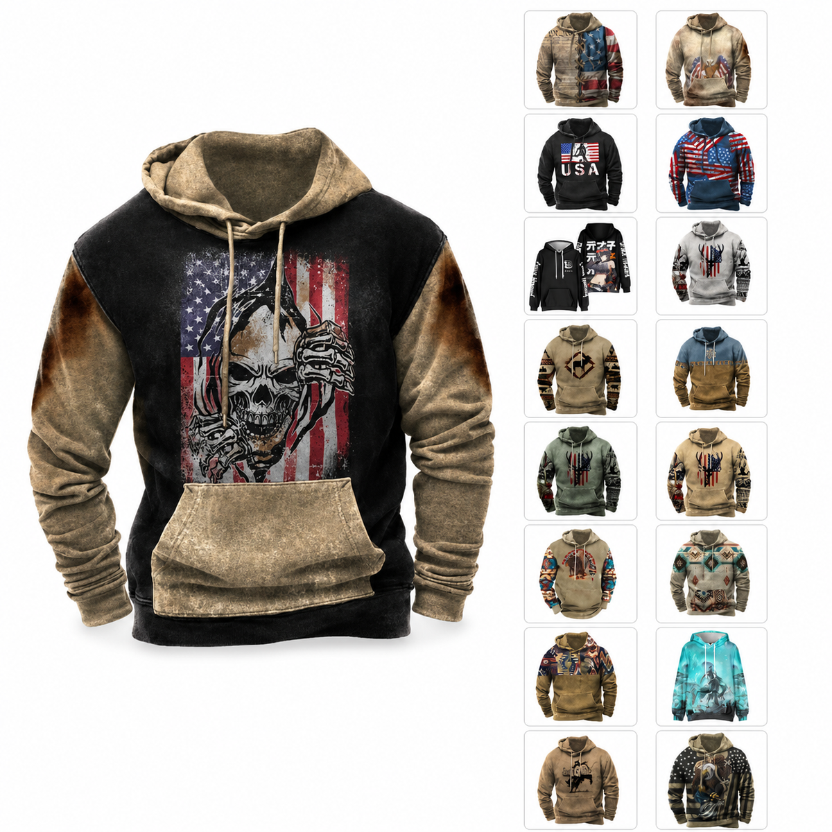 Men Retro Sweater 3D Printing Plus Size Loose Leisure Pullover Hoodie