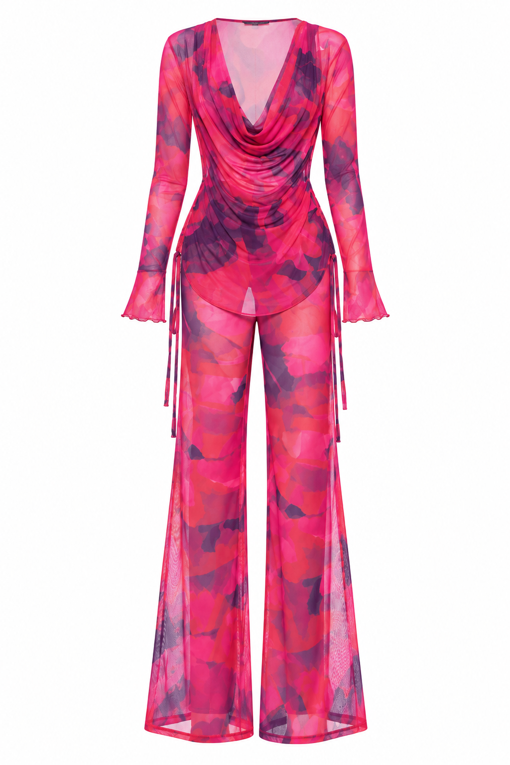 Women 2 Piece Set Women Sexy Draped Neck Long Sleeve Backless