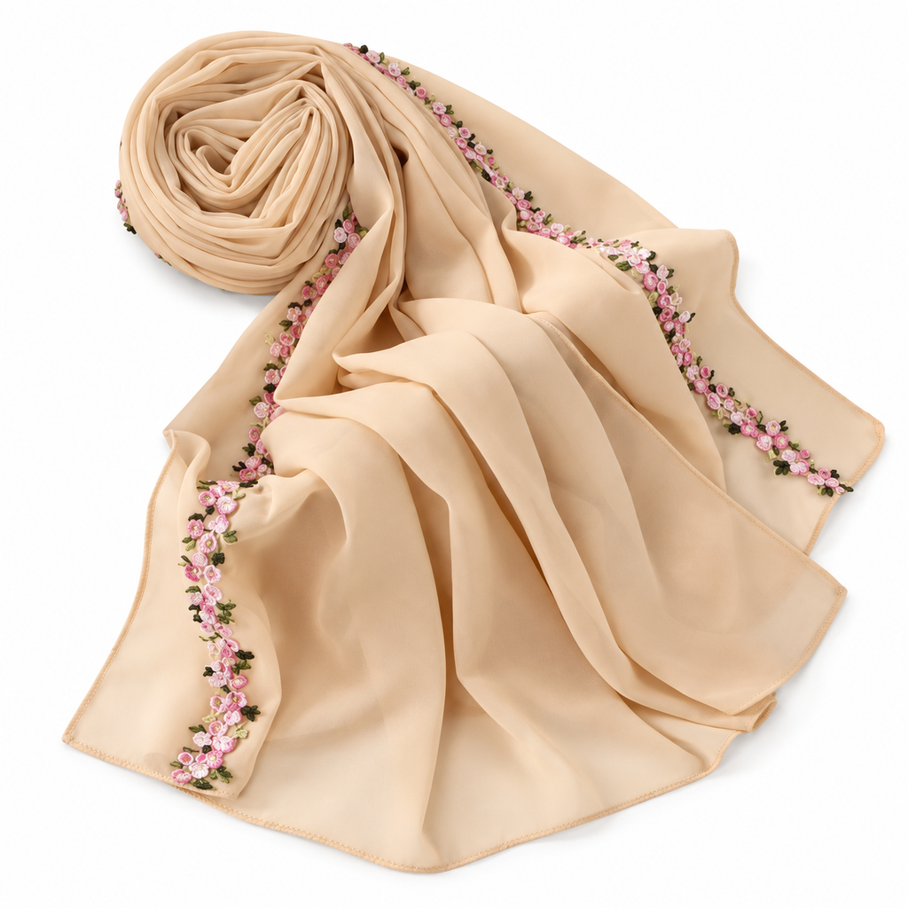 Chiffon Embroidered Scarf, Fresh and Sweet Long Scarf, Suitable for all occasion