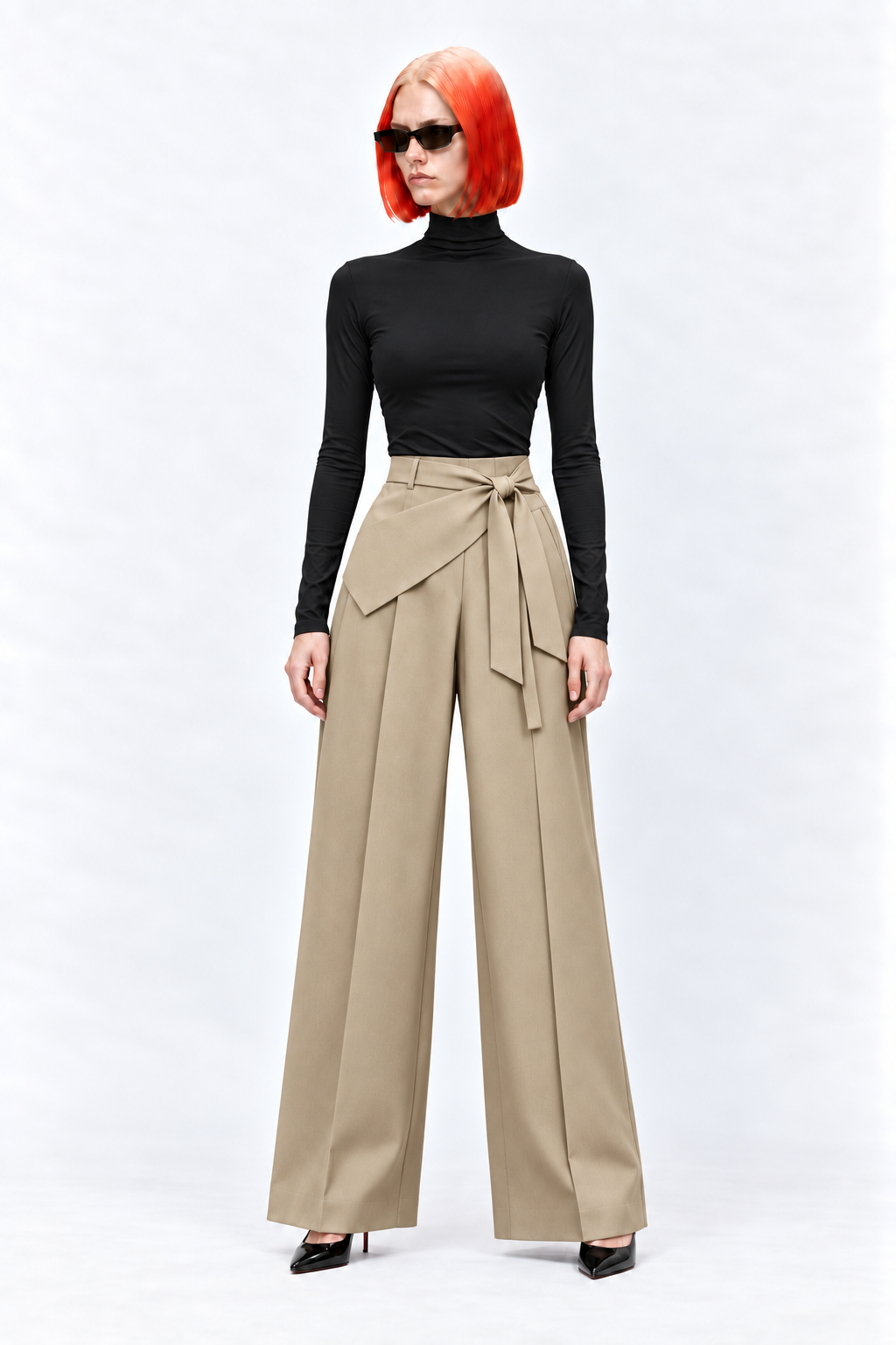 Women Trousers High Quality Lace-up Wide-leg Pants
