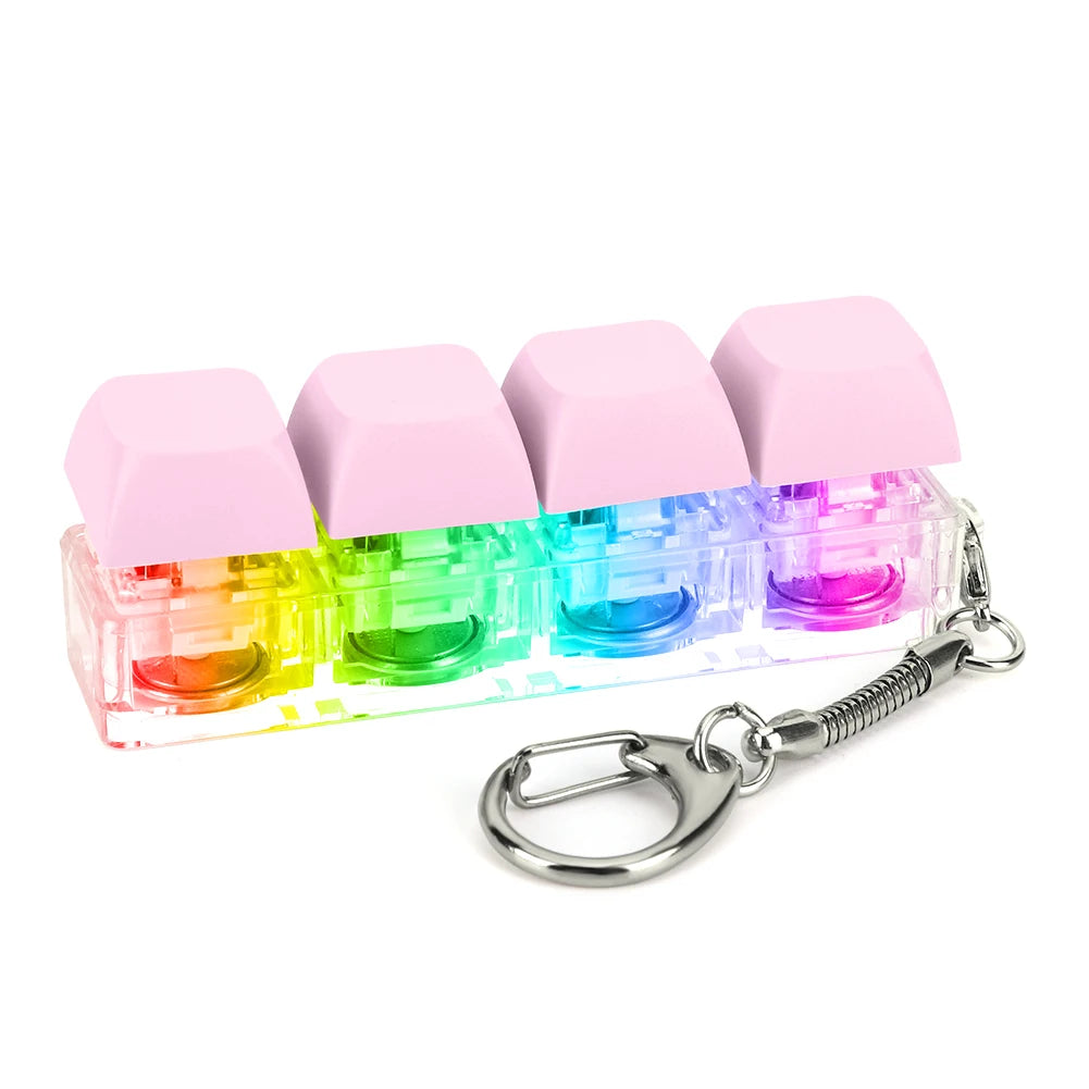 4 Keys Keycaps Keychain Toys with LED Light Decompression Toys Keyboard Fidget Keychain Stress Relief Fidget Keychain Button