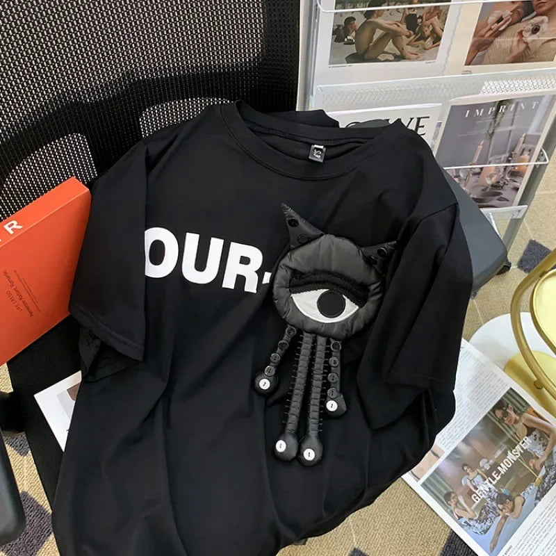 Extra Large Versatile 3D Decorative Short Sleeve T-shirt for Men