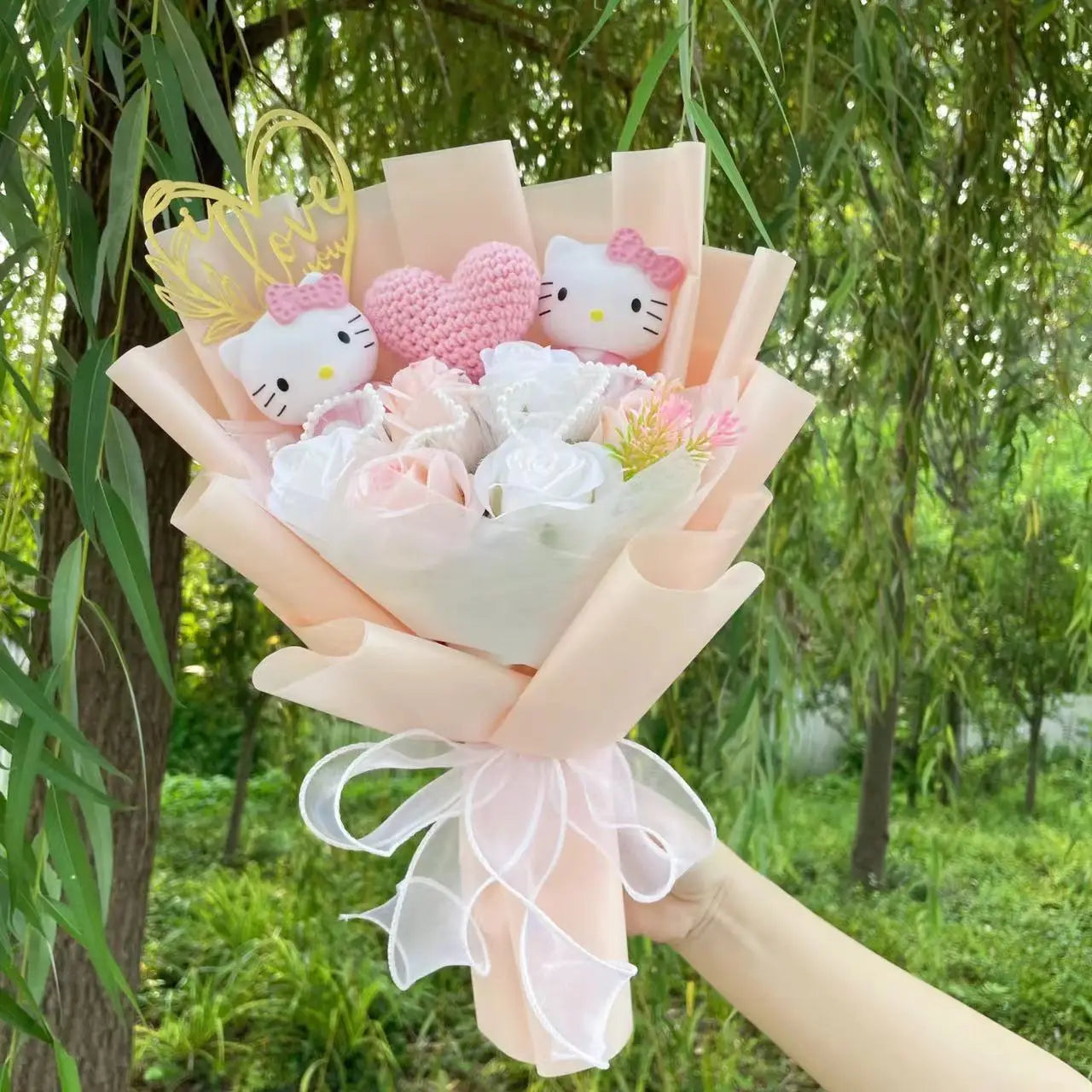 Hello Kitty Cat Dolls With Flowers Creative Bouquet Valentine gift