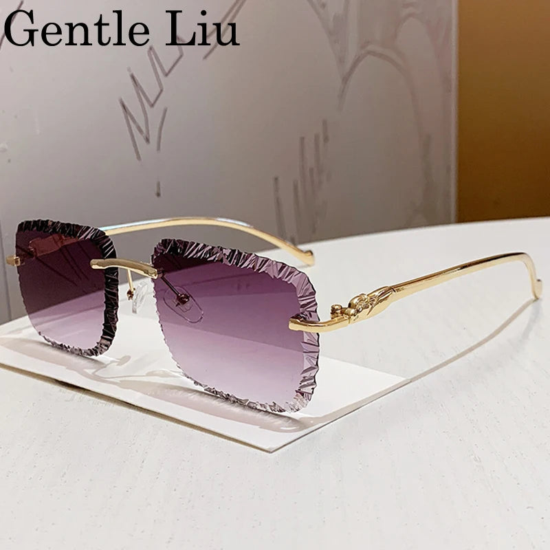 Fashion Square Rimless Punk Sunglasses Men 2025 Luxury Brand
