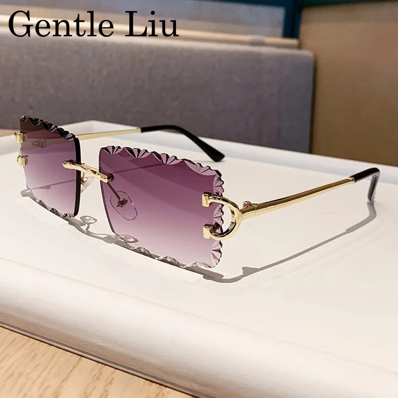 Square Rimless Punk Sunglasses Men 2025 Luxury Brand Trendy Frameless Cut Edge Sun Glasses For Women UV400 Driving Eyewear