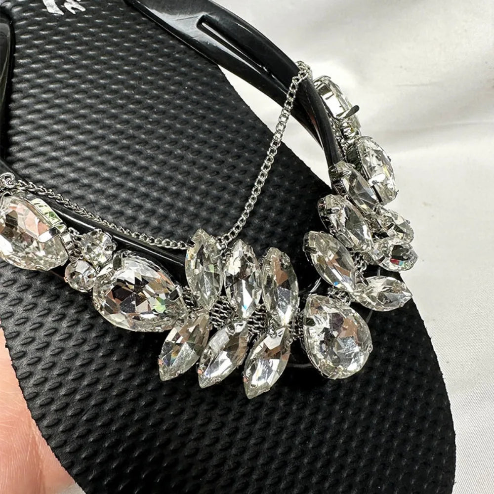 Fashion Flip Flops Women Summer Glass Diamond Slippers Women's Daily Outwear