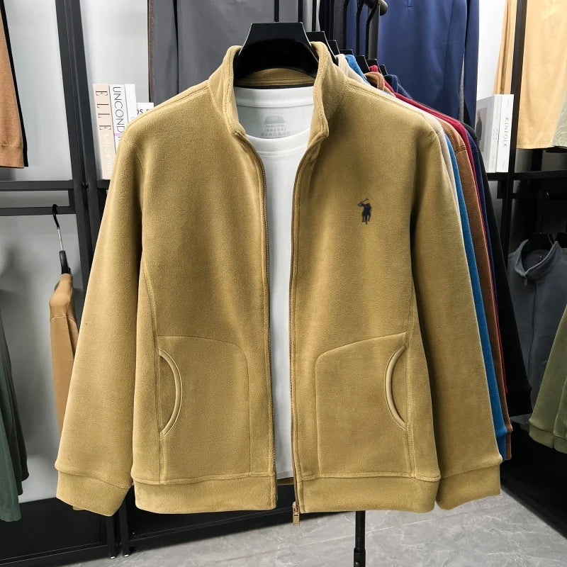 Luxury high-end brand thicken warm men's jacket new fashion pony embroidery autumn winter soft comfort plush casual Paul coat