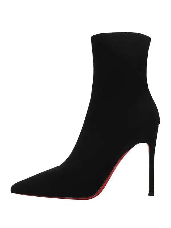 2024 Autumn Winter Pointed Toe Slim Boots High Heel Velvet Surface