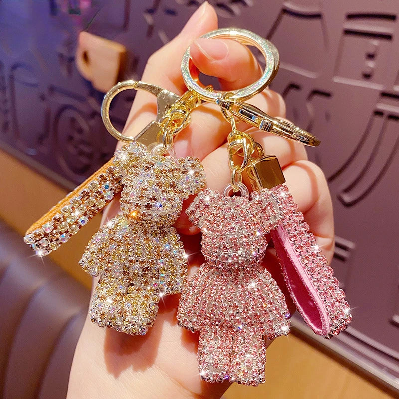 Cute Rhinestones Tassel Bear Keychain Couple Keychain
