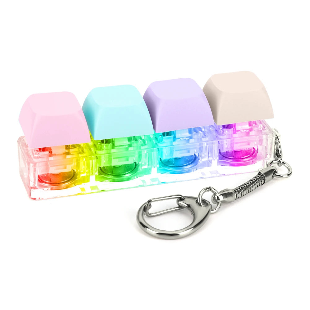4 Keys Keycaps Keychain Toys with LED Light Decompression Toys Keyboard Fidget Keychain Stress Relief Fidget Keychain Button