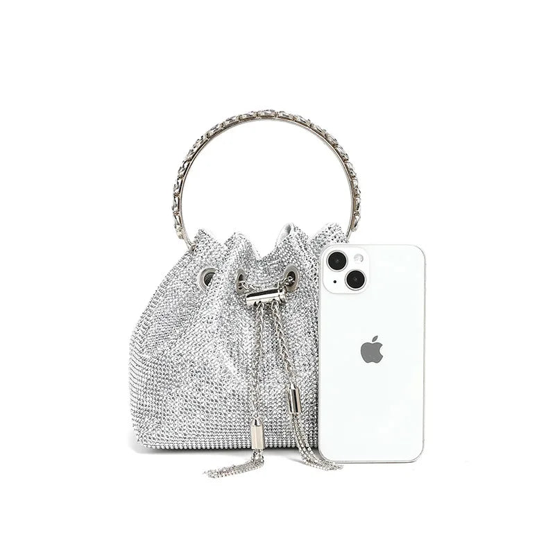 Acrylic Evening Handbag with Diamond-Encrusted Chain