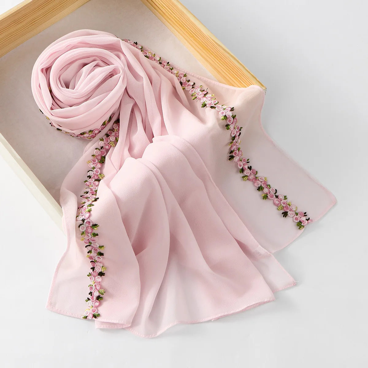 Chiffon Embroidered Scarf, Fresh and Sweet Long Scarf, Suitable for all occasion