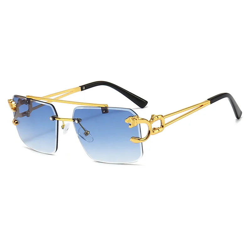 SHAUNA Fashion Metal Leopard Rimless Sunglasses