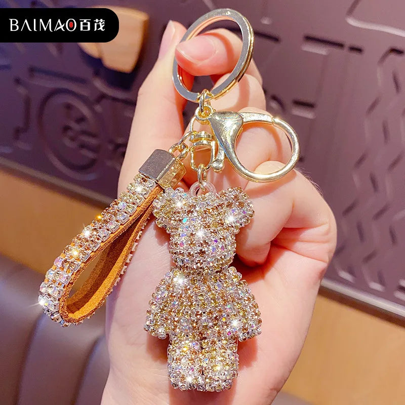 Cute Rhinestones Tassel Bear Keychain Couple Keychain