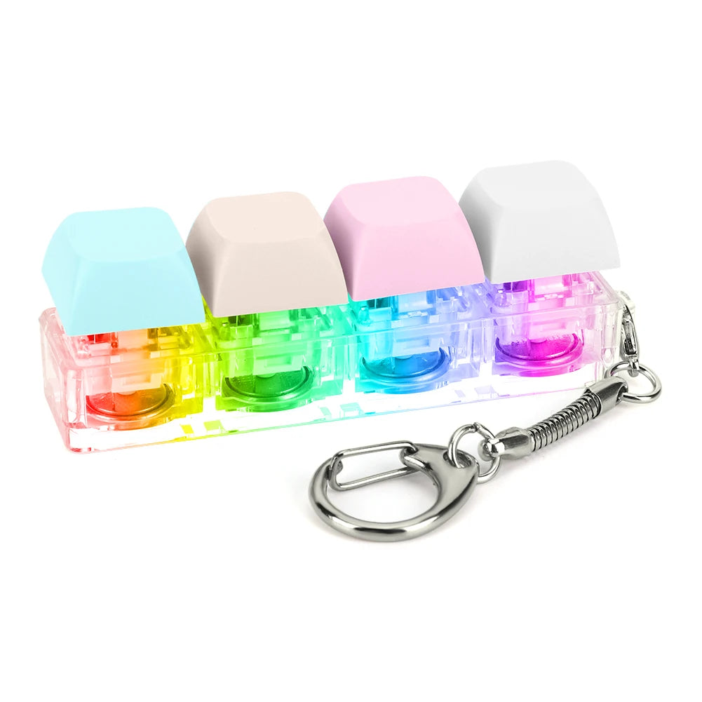 4 Keys Keycaps Keychain Toys with LED Light Decompression Toys Keyboard Fidget Keychain Stress Relief Fidget Keychain Button