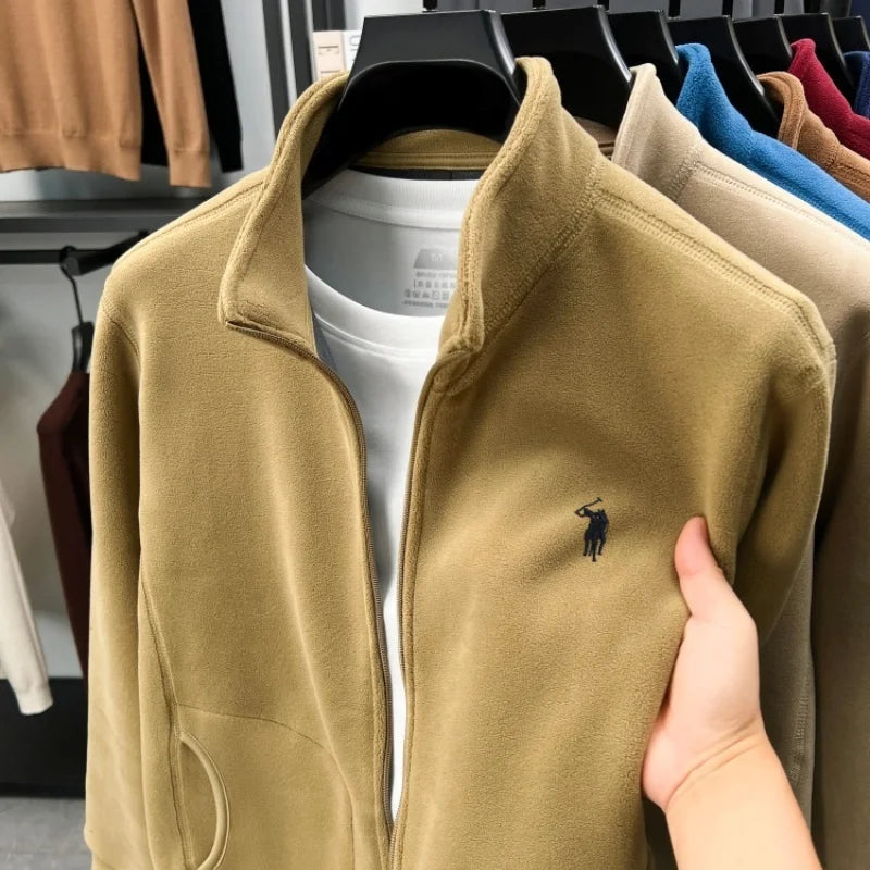 Luxury high-end brand thicken warm men's jacket new fashion pony embroidery autumn winter soft comfort plush casual Paul coat