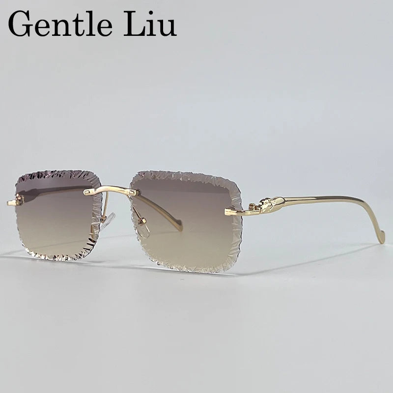 Fashion Square Rimless Punk Sunglasses Men 2025 Luxury Brand