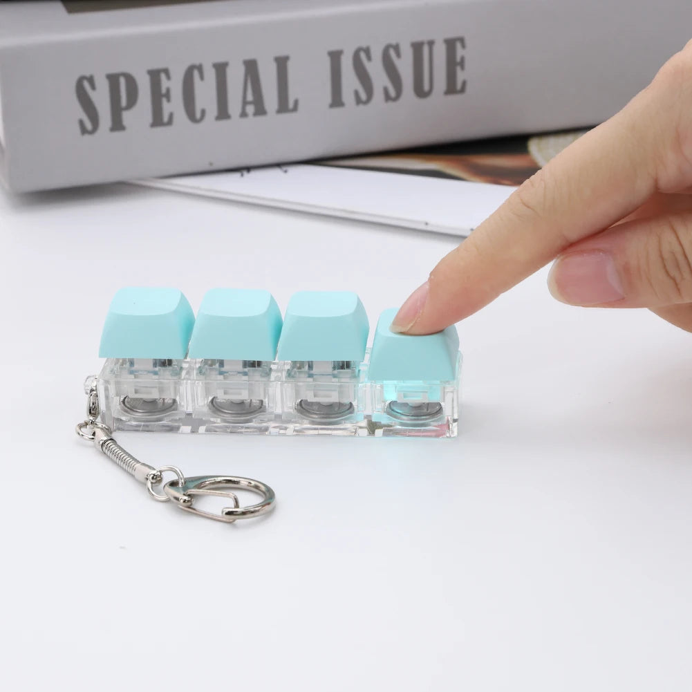 4 Keys Keycaps Keychain Toys with LED Light Decompression Toys Keyboard Fidget Keychain Stress Relief Fidget Keychain Button