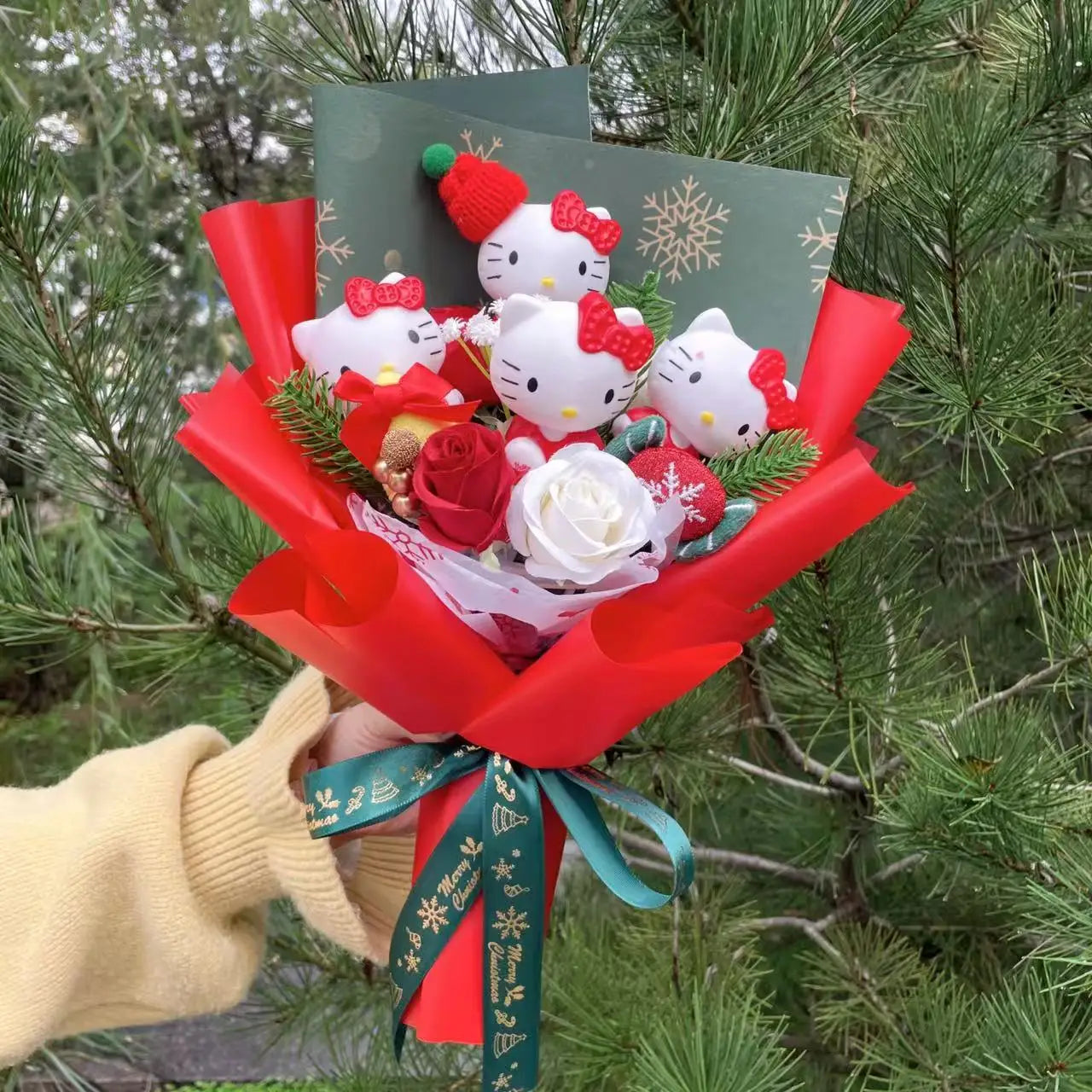 Hello Kitty Cat Dolls With Flowers Creative Bouquet Valentine gift