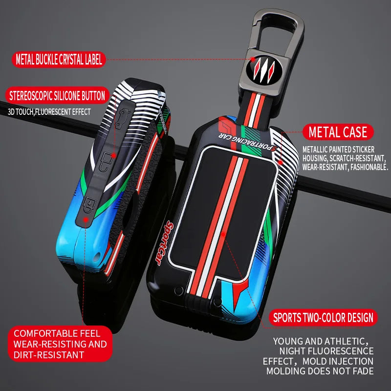 4 Buttons Racing Style Metal Car Key Case Fob Cover for Volvo