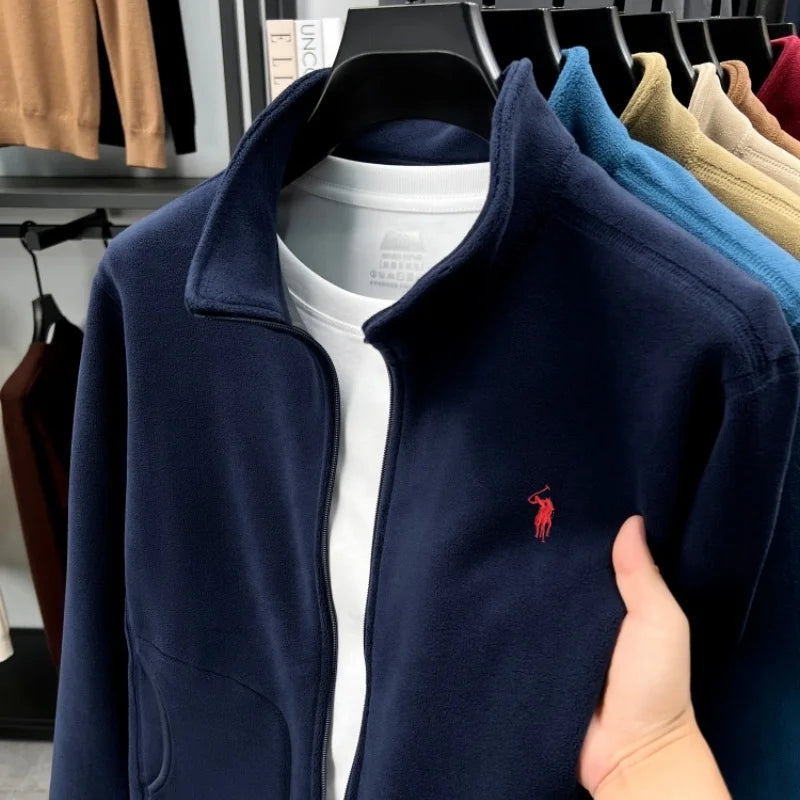 Luxury high-end brand thicken warm men's jacket new fashion pony embroidery autumn winter soft comfort plush casual Paul coat