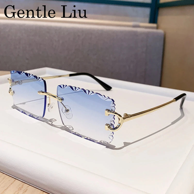 Square Rimless Punk Sunglasses Men 2025 Luxury Brand Trendy Frameless Cut Edge Sun Glasses For Women UV400 Driving Eyewear