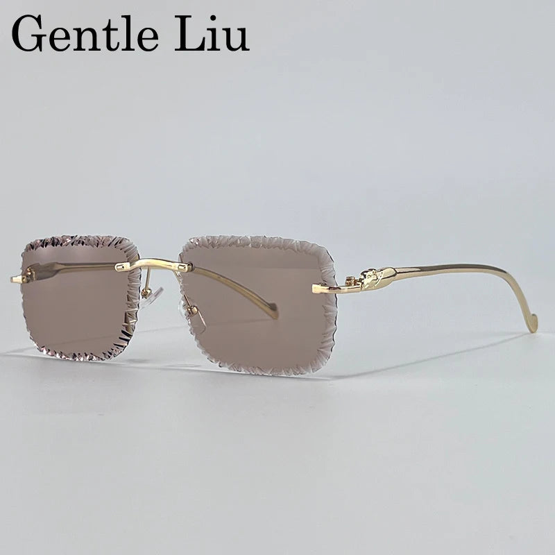 Fashion Square Rimless Punk Sunglasses Men 2025 Luxury Brand