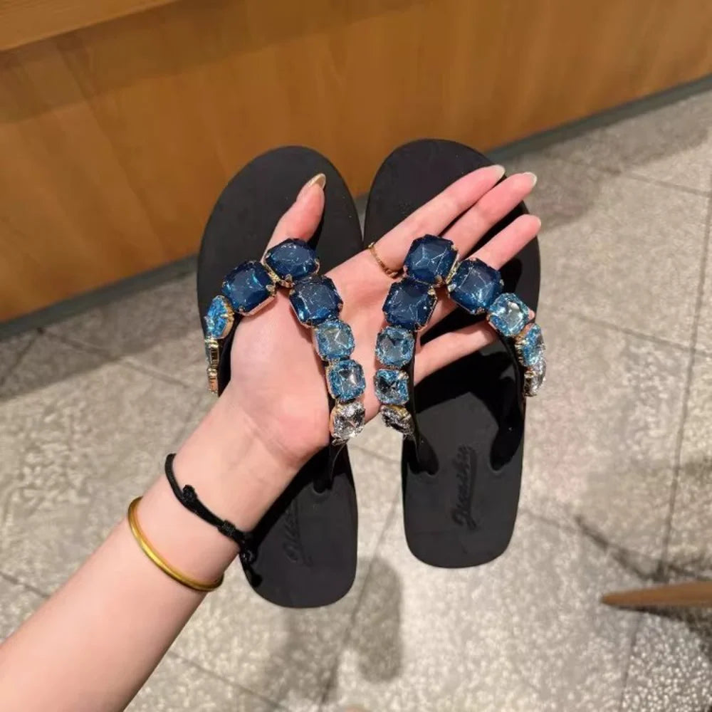Women's Rhinestone Flip Flops Comfortable Footwear for Summer Beach Vacation Wear