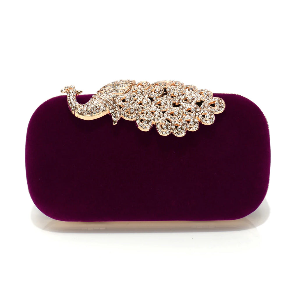 Peacock Metal Velvet Small Clutch Bags Flap Design