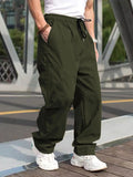 Men's Drawstring Waist Cargo Pants Regular Fit Casual Comfy Straight Leg Trousers