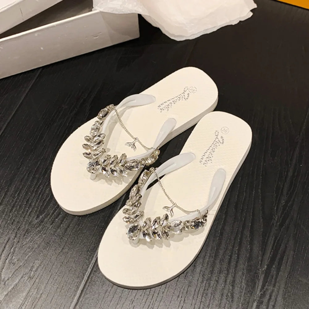 Fashion Flip Flops Women Summer Glass Diamond Slippers Women's Daily Outwear