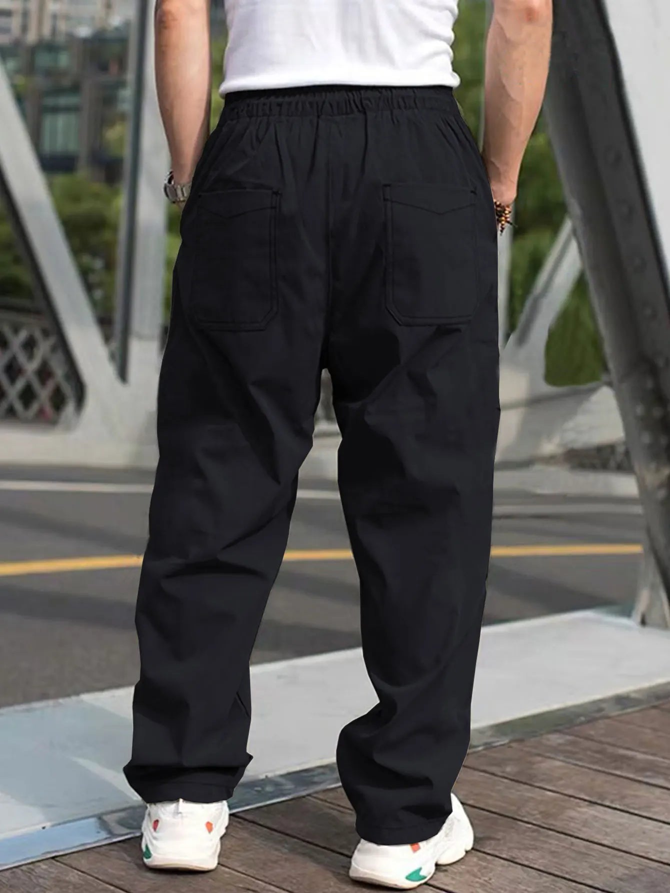 Men's Drawstring Waist Cargo Pants Regular Fit Casual Comfy Straight Leg Trousers