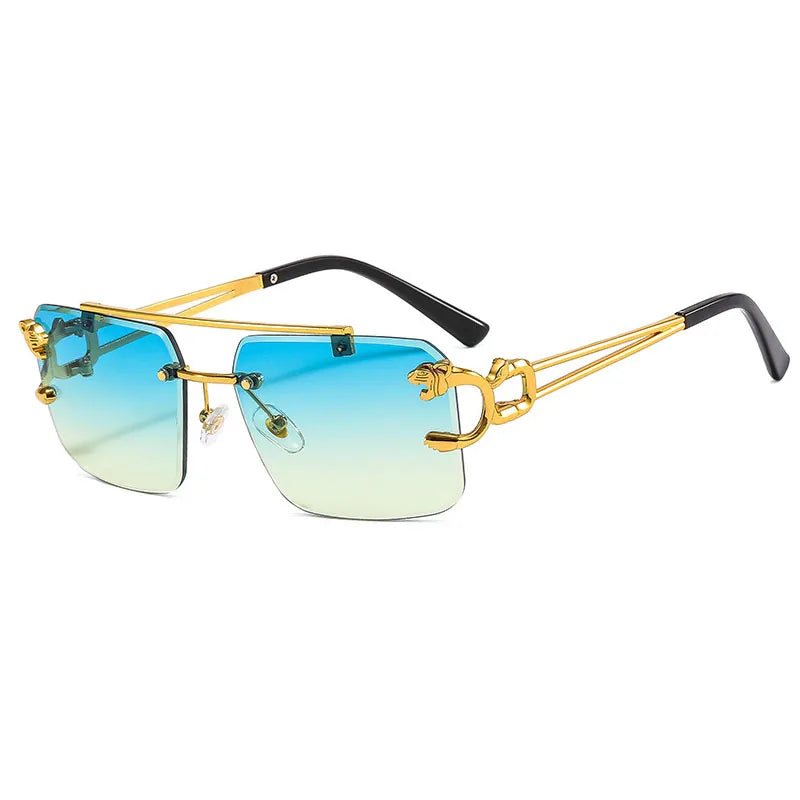 SHAUNA Fashion Metal Leopard Rimless Sunglasses