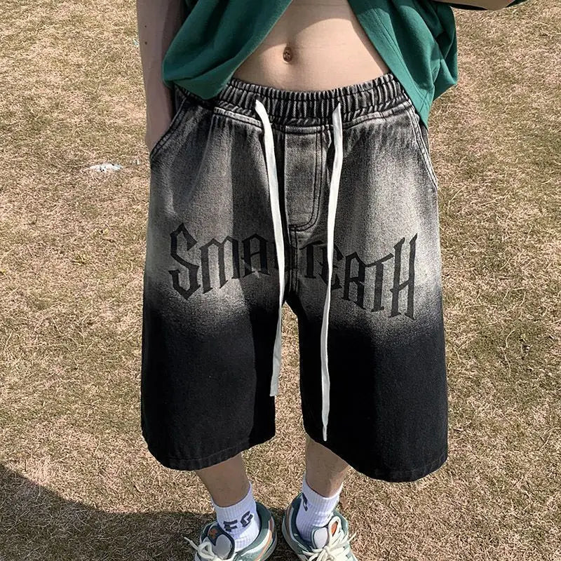 Denim Shorts Loose Elastic Waist Gradient Men's Short Jeans