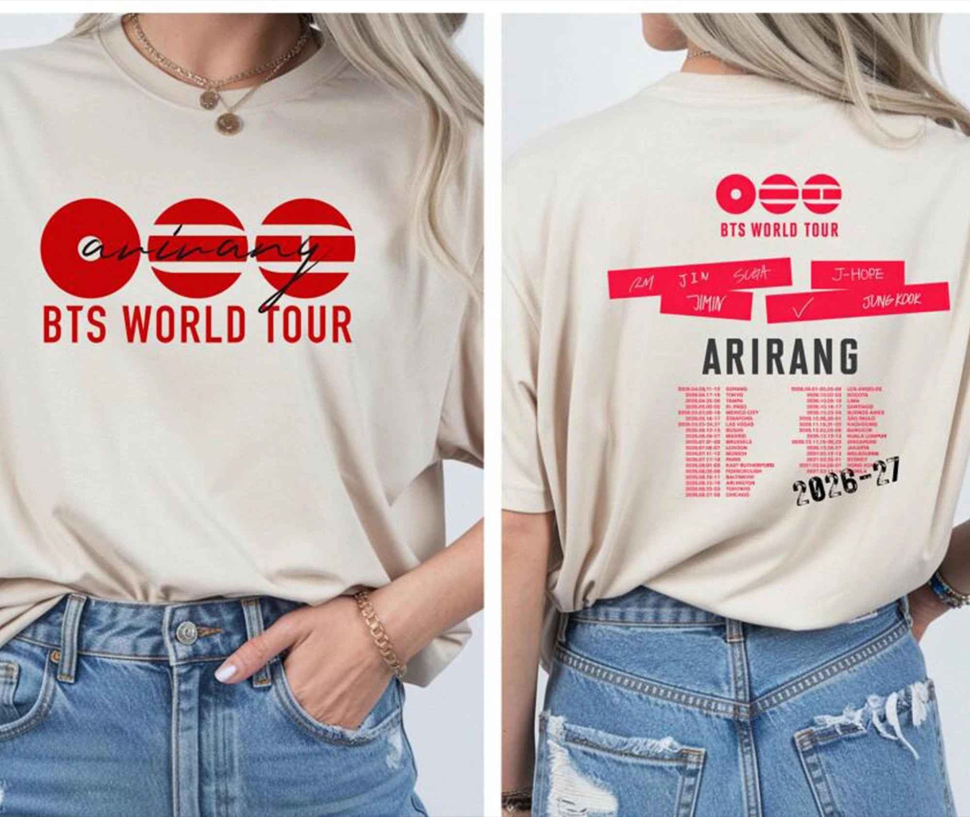BTS Army World Tour 2026 Kpop Merch Comeback Tour Dates Arirang T-shirt Summer New Men Women Fashion CottonY2K Oversized T-Shirt