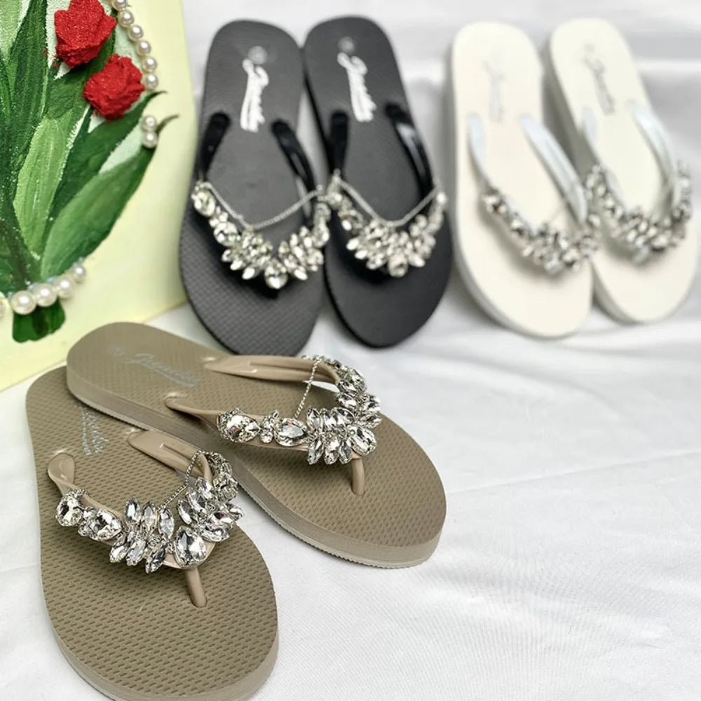 Fashion Flip Flops Women Summer Glass Diamond Slippers Women's Daily Outwear